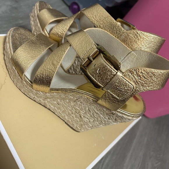 Michael Kors Metallic Gold Wedge Sandals - Picture 2 of 4